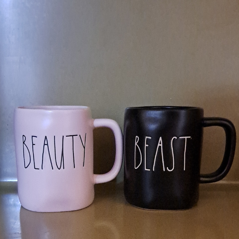 Rae Dunn Pink and Black Mugs - Beauty and Beast